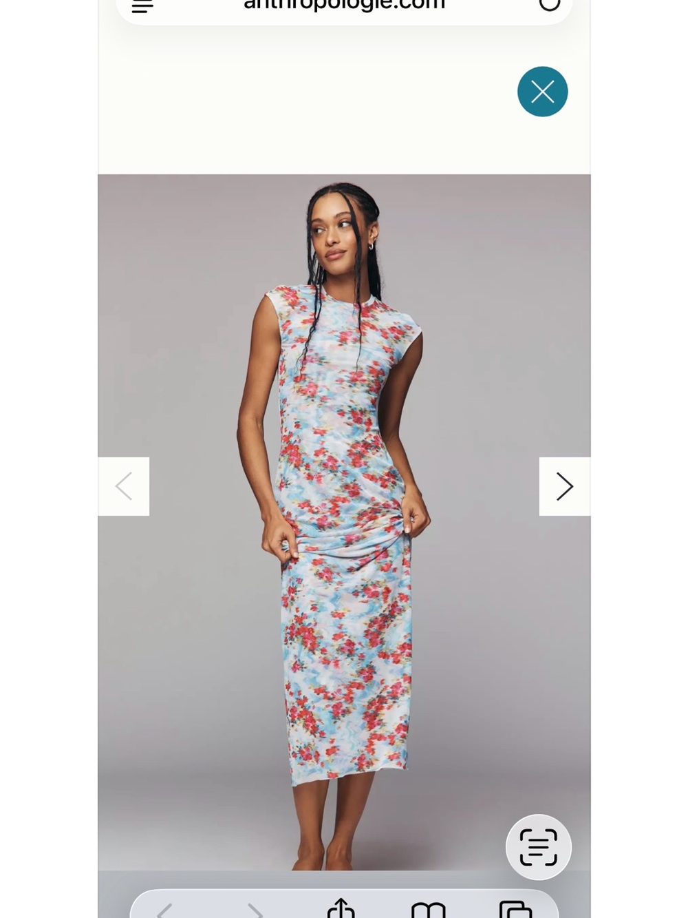 Floral Cap-Sleeve Midi Dress in Light Blue and Red